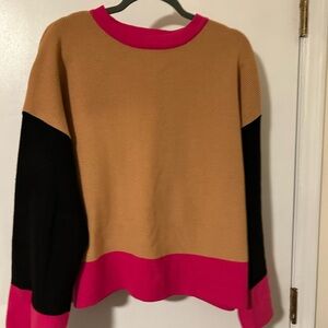a new day Colorblock Sweater - Camel, Black, and Fuchsia